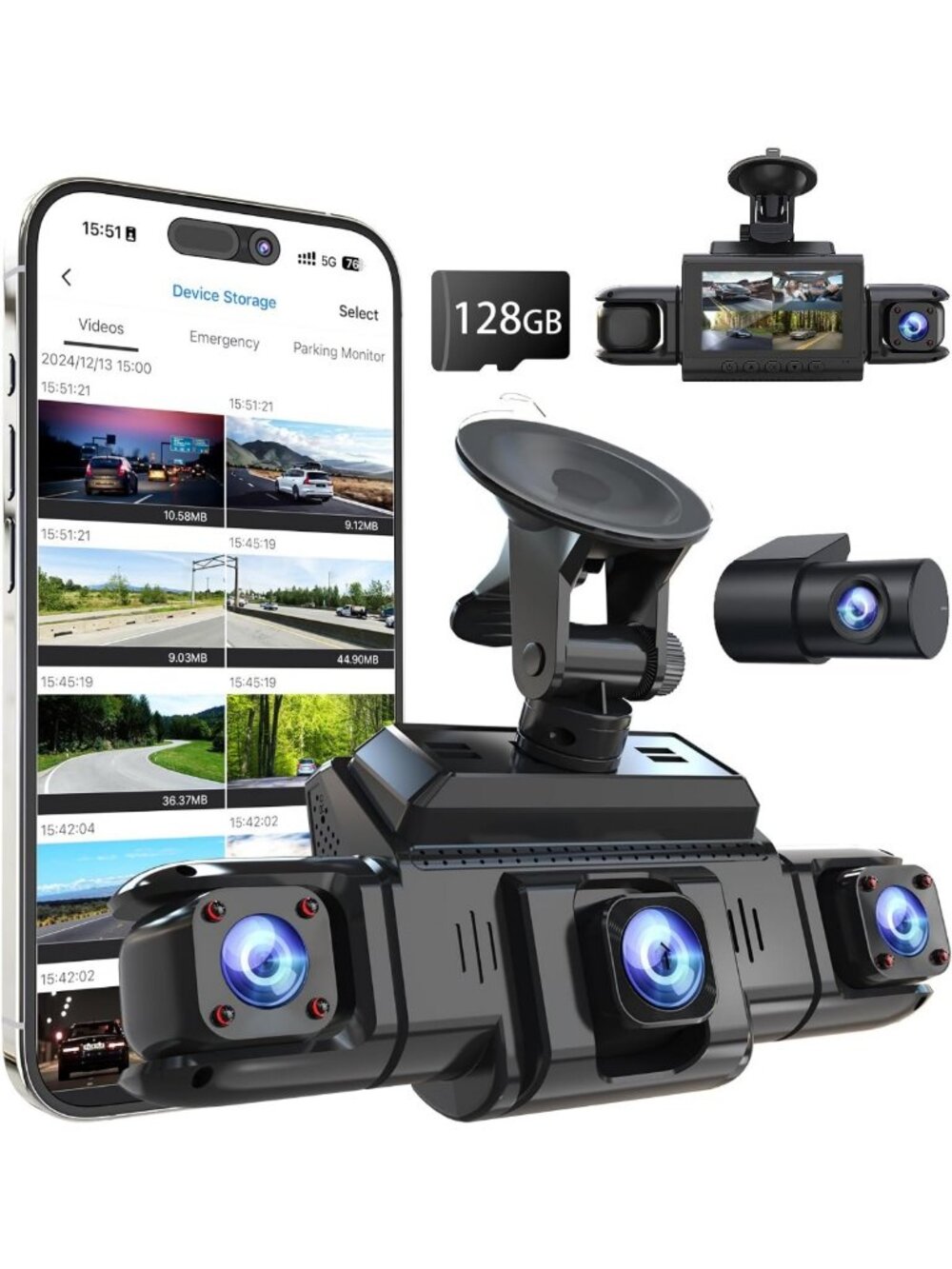 360° 4-Channel Dash Cam with Night Vision, GPS, WiFi, 160° Wide Angle & 128GB